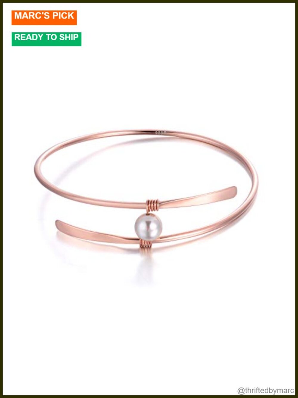925 Sterling Silver 18K Rose Gold Plated Freshwater Pearl Bangle Bracelet